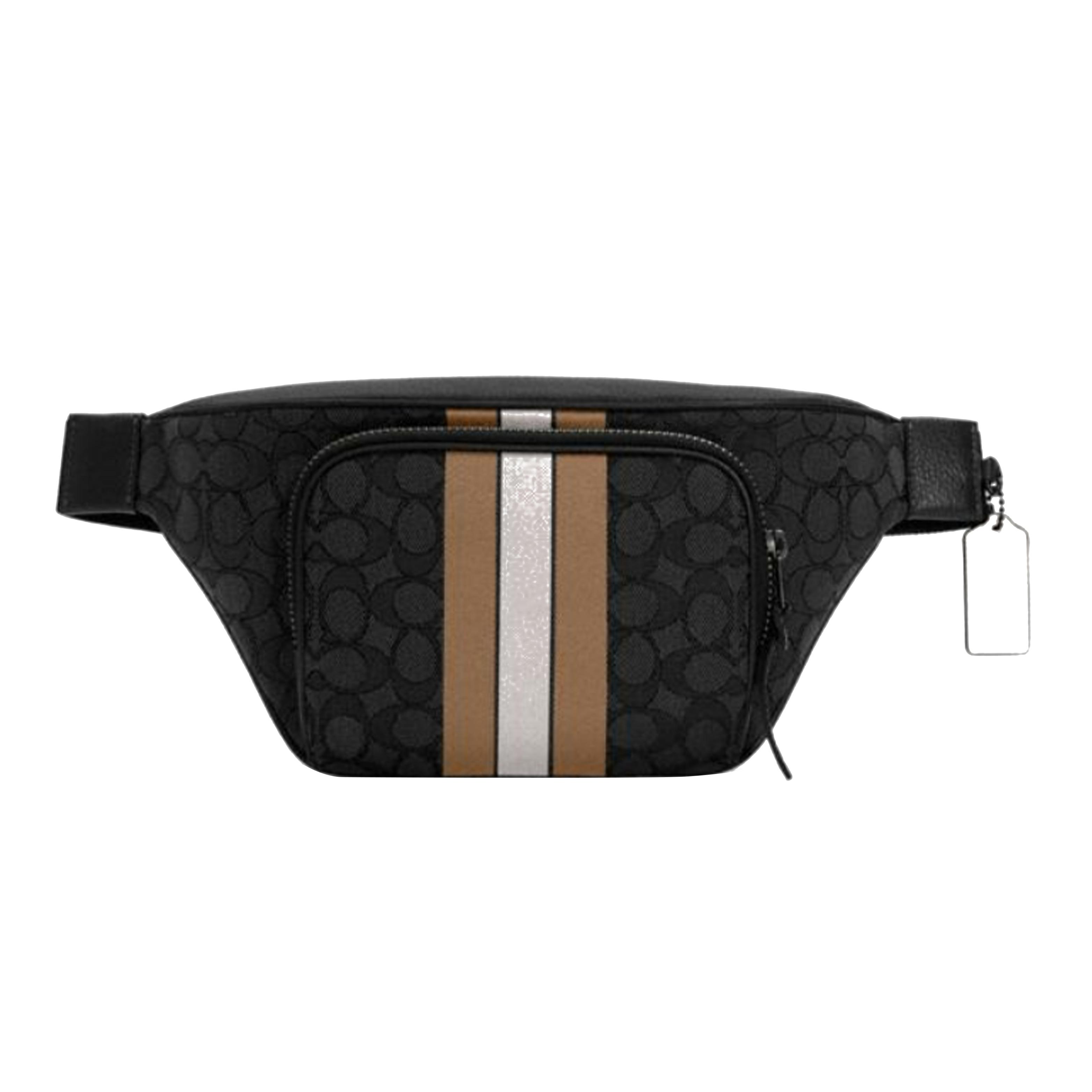 

New COACH Thompson Jacquard With Refined Pebble Leather Crossbody Bag, Sling Bag, Fanny Pack Tubas Men s Black C5386-QBT14 33.0*9.9*17.0CM