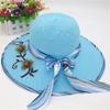 Ribbon Bowknot Decor Flower Stitching Sun Hat Foldable Wide Brim Floppy Straw Hat Costume Accessories