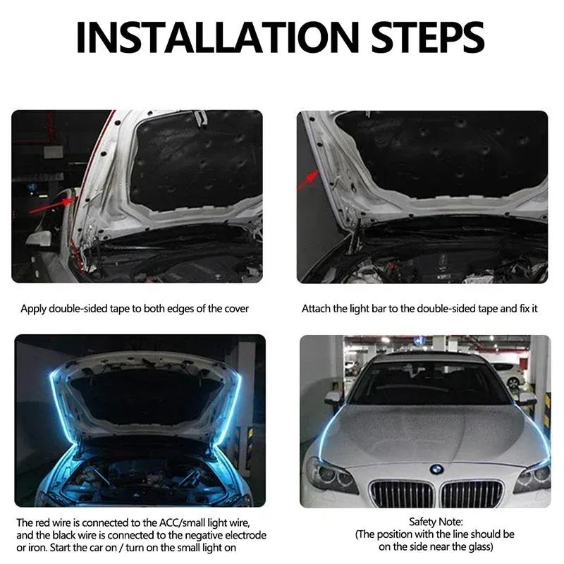 LED Car Hood Atmospheric Light Bar Waterproof Car Exterior Decorative Lighting Decorative Headlights Ambient Light 12V Universal