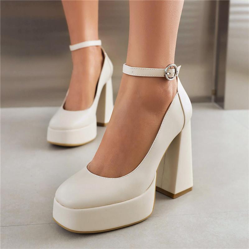 Women's High-heeled Single Shoes Waterproof Table Thick-heeled Four-season Shoes Large Size Simple Large Size Low-top Shoes