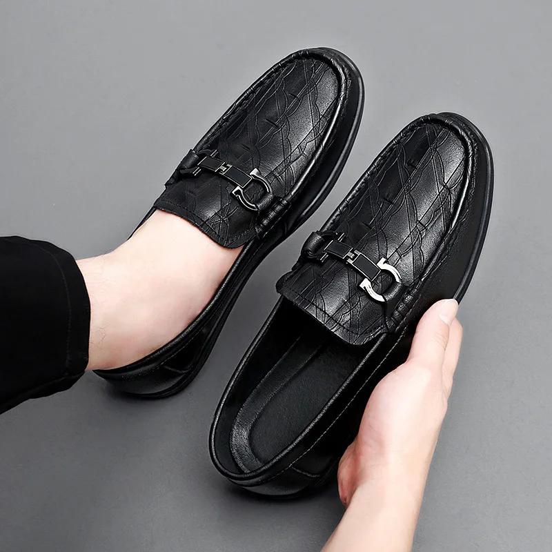 FashionFashion Genuine Leather Luxury Shoes for Men Spring Autumn Soft Sloe Loafers Male Casual New Designer Black Men's Driving Shoes