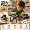 4 Véhicules de Travaux Public en Briques à Monter – 210 Pièces au Total, 4 en 1 Mini Véhicules à Assembler Construire un Camion