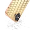 For iPhone 16 Plus Case Woven Texture Electroplating Edge Leather Coated PC+TPU Phone Cover
