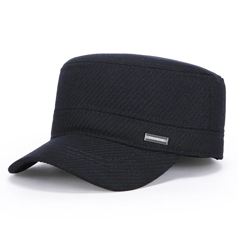 

Autumn Winter Middle-Aged and Elderly Wool Flat Cap Men Thick Warm Ear Protection Cap темно-синього кольору