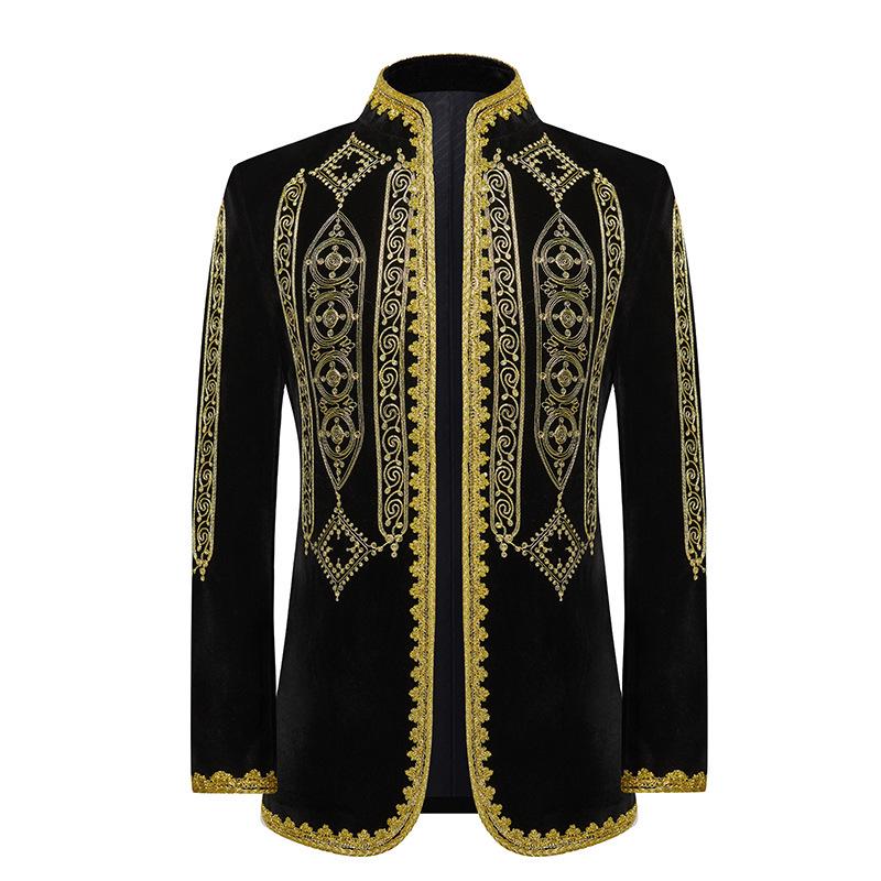 

Velour Embroidery Men s Stage Performance Suit - Stand-up Collar Zhongshan Hanfu Style. 3XL
