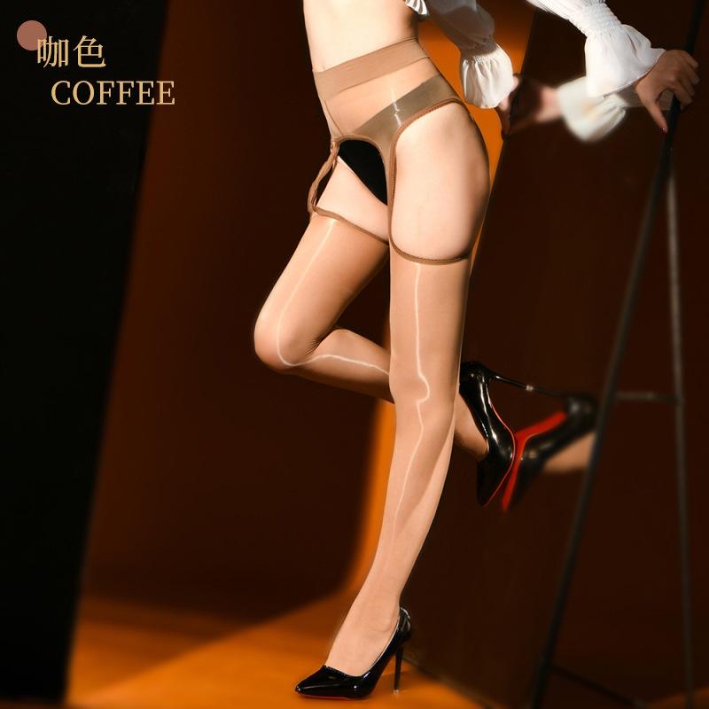 Horse Oil Stockings Thin Four-Sided Open Crotch Pantyhose Shiny Reflective Black Silk Suspender No-Remove Sexy Temptation