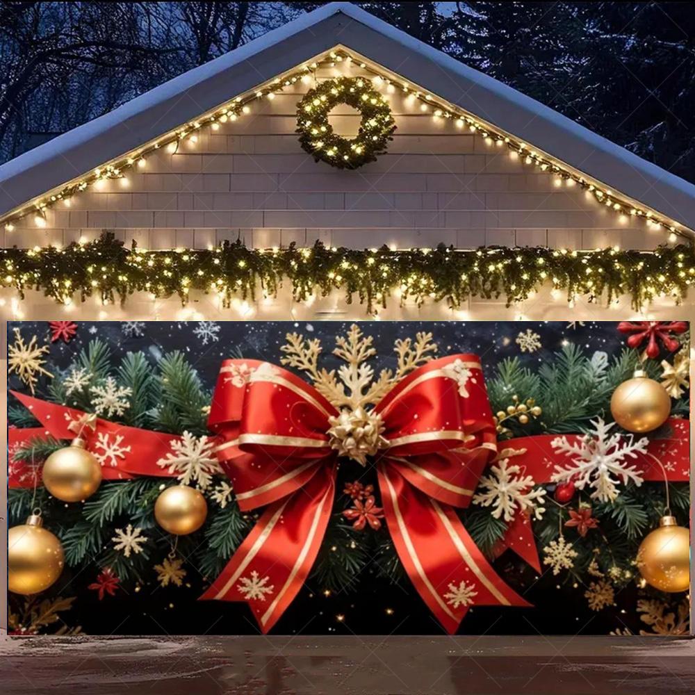 Merry Christmas Garage Door Background Banner Xmas Tree Gift Santa Claus Backdrop Winter Christmas Party Outdoor Wall Decoration