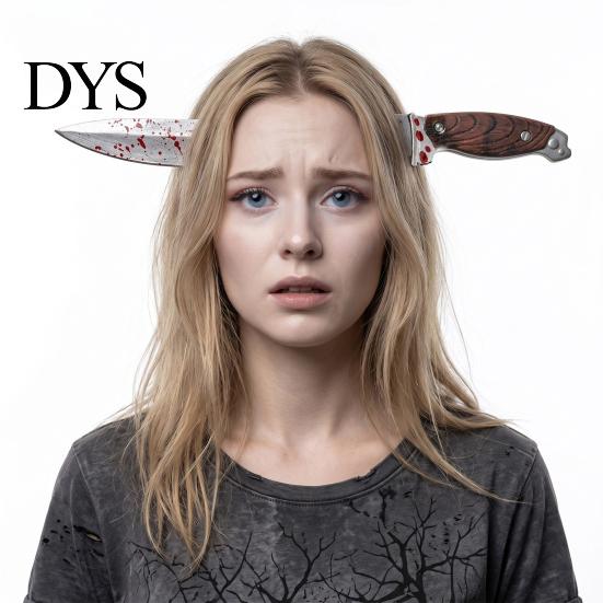 Funny Tricky Accessories Fake Knife Through Head Headband for Adult, PU Foam Horror Zombie Headpiece Headwear Prop, Halloween Costume Accessory Party