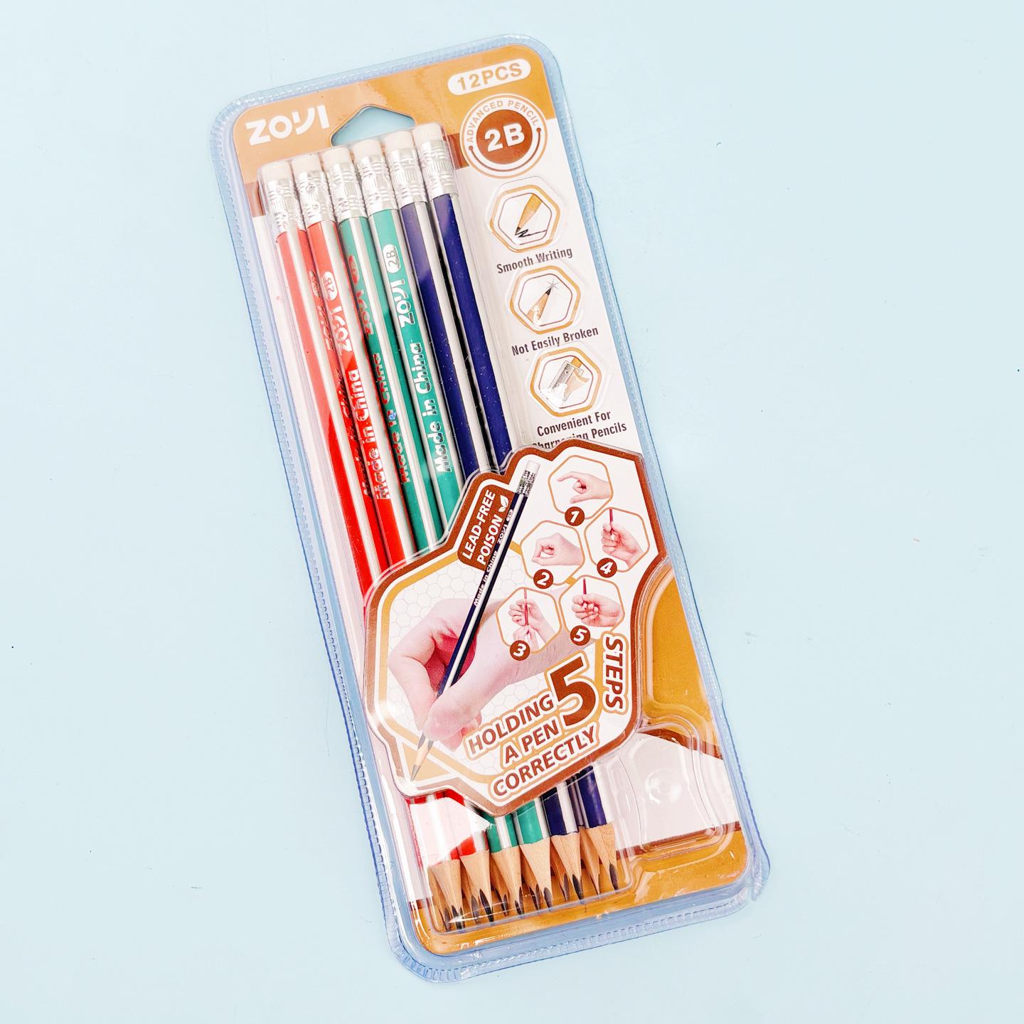 Triangular 2B Pencil Set for Children - English Version, 12-Pack 2B