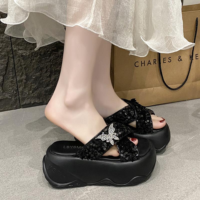 Fashion Shoes House Slippers Platform Rubber Flip Flops Luxury Slides Cross-Tied Soft Hawaiian Designer Bling Fashion  Shoes Women House