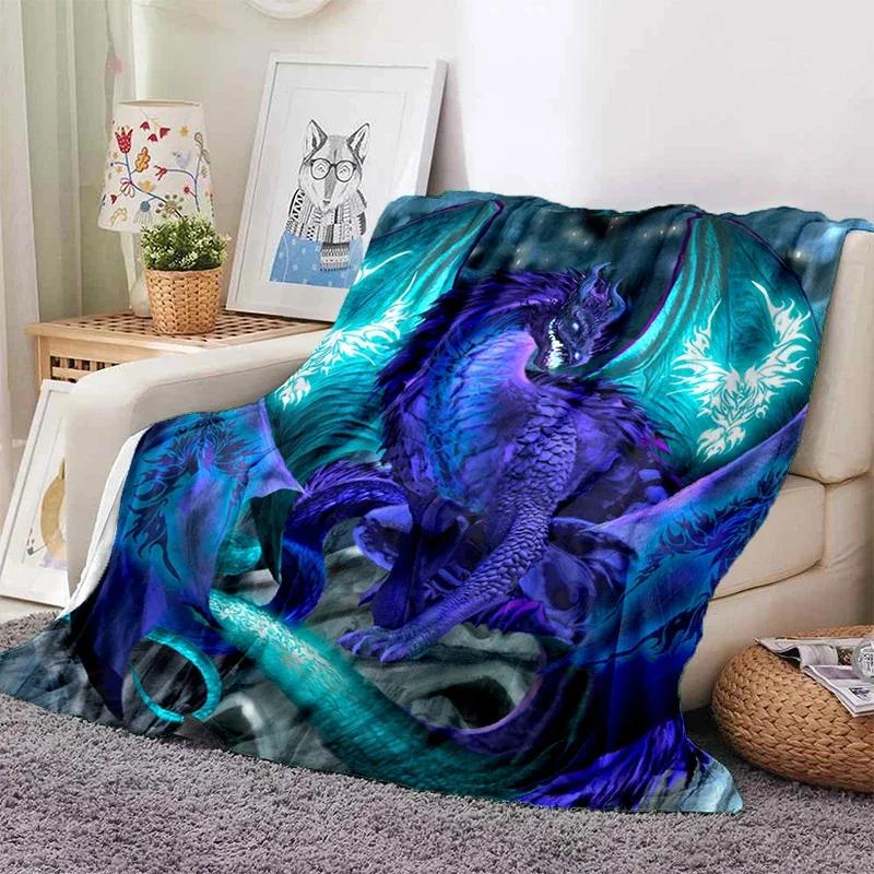 Colorful Dragon Pattern Flannel Throw Blanket Soft Cozy Lightweight Warm for Bedroom Sofa Couch Bed Decoration Teen Kids Gifts