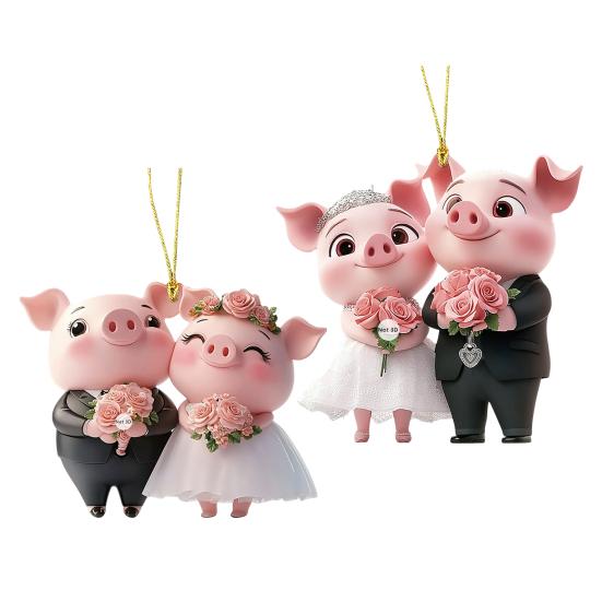 Pig Car Hanging Ornament 2D Acrylic Valentine’s Day Decoration Cute Love Theme Pendant for Rearview Mirror Wedding Party Decor