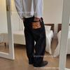 American Style Simple Street Loose Wide Leg Jeans Patch Button Design Casual Daily Wear