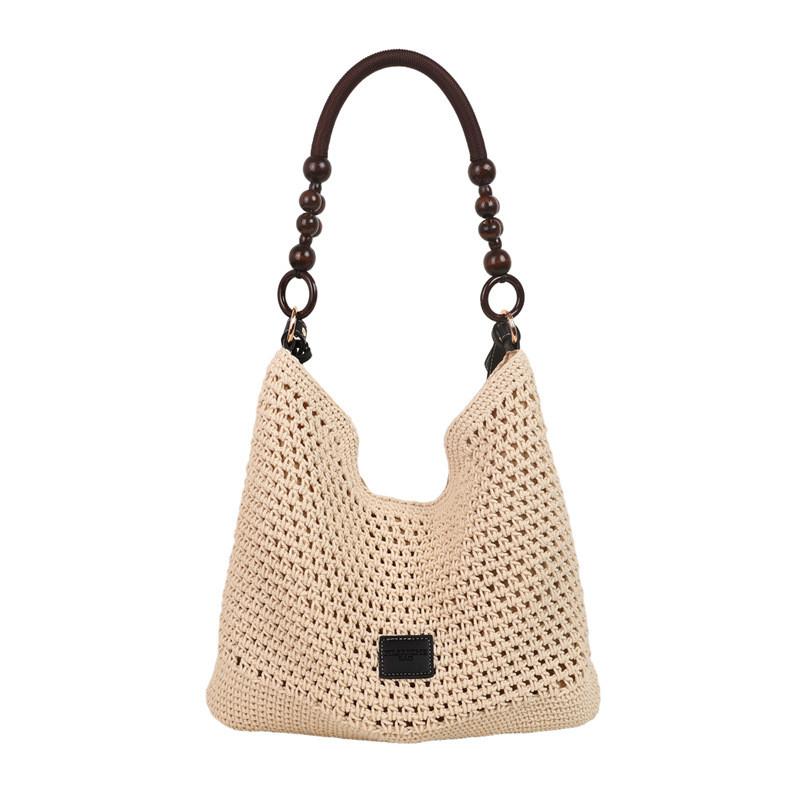 Urban Minimalist Woven Tote Bag With Bead Decoration For Daily Outings