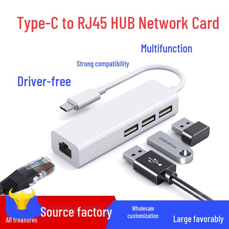 Type-C to RJ45 Gigabit Ethernet USB 3.0 Hub Splitter for Digital Accessories