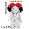 Gotisches Halloween-Schleier-Stirnband Halloween-Kostüm mit Schwarzem Schleier Rosenblüten-Krone Kopfschmuck Spitze Schleier Party-Kopfschmuck
