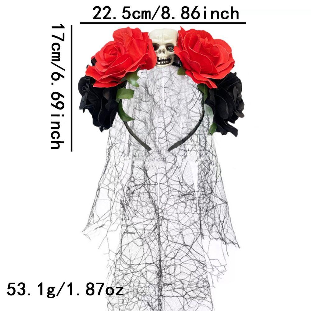 Gotisches Halloween-Schleier-Stirnband Halloween-Kostüm mit Schwarzem Schleier Rosenblüten-Krone Kopfschmuck Spitze Schleier Party-Kopfschmuck