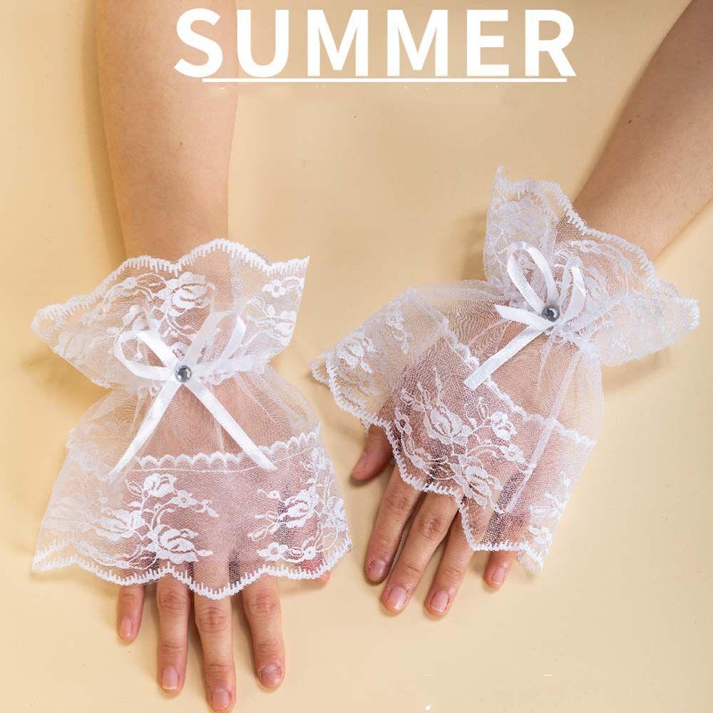 Bridal Wedding Gloves Bow Mesh Lace Hand Sleeves Lolita Gloves Women Gloves Hand Wrist Cuffs