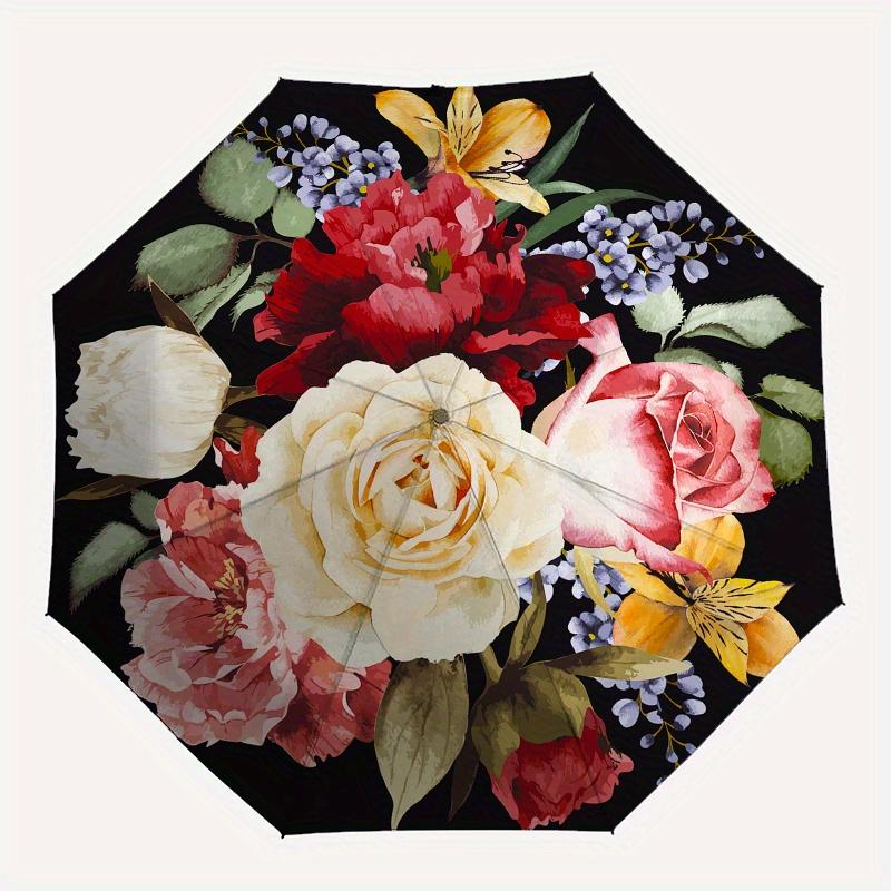 Floral Bouquet themed Eight rib Automatic Folding umbrella Is Suitable for Both Men and Women, Making It A Perfect Christmas and Valentine's