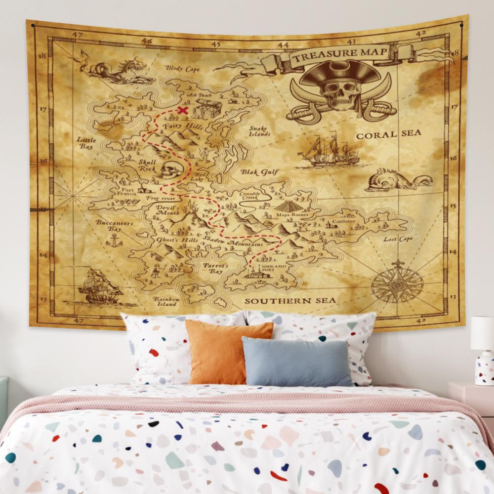Téma pirátů Kostra Gobelín Nástěnná dekorace Gobelín s mapou pokladu Umění pro ložnici Obývací pokoj Kolej Domácí dekorace
