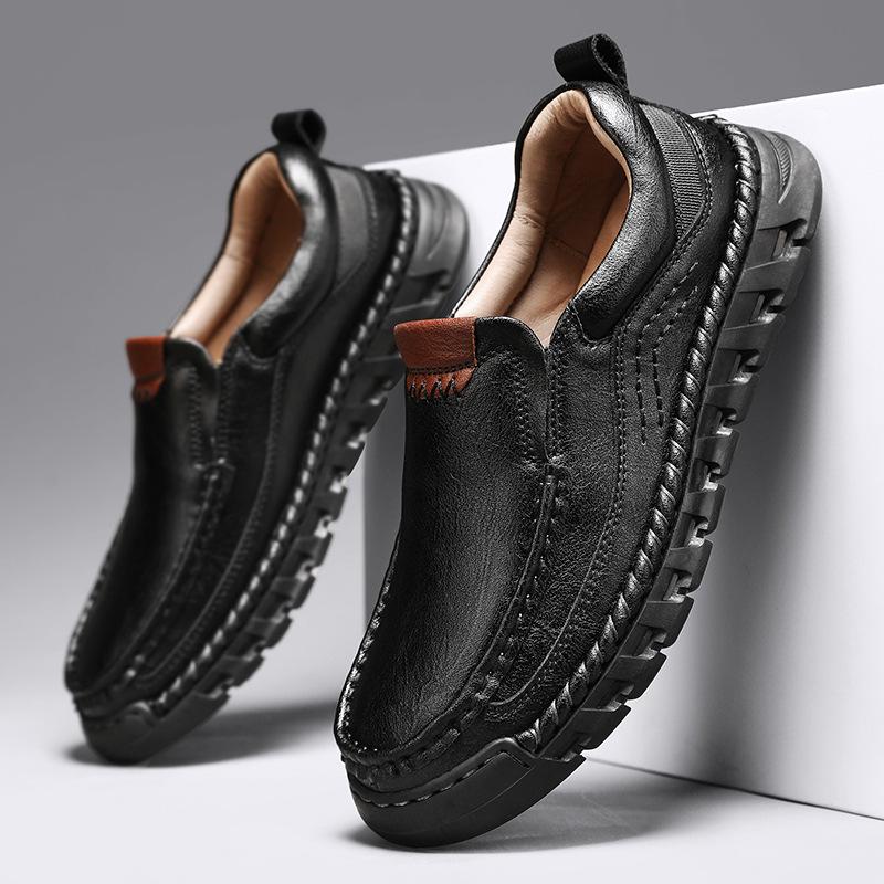 Men's Summer Retro Slip-on Leather Loafers: Casual, Breathable, Thick Sole Design