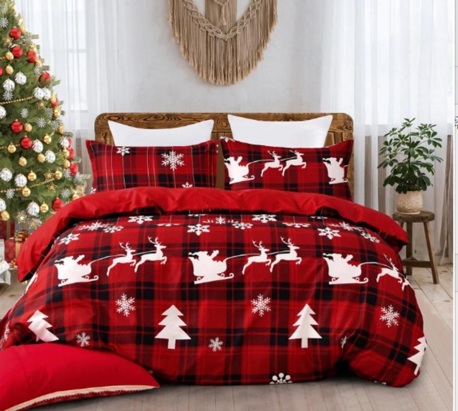 Christmas-Themed Duvet Cover Set - Checkered Elk Snowflake Print, Soft & Breathable, Perfect for Bedroom, Guest Room & Dorm!