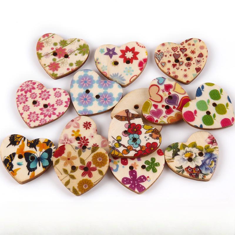 10pcs Rustic Handmade Wooden Buttons, Decorative Hand-Painted DIY Floral, Butterfly & Tree Designs for Crafts