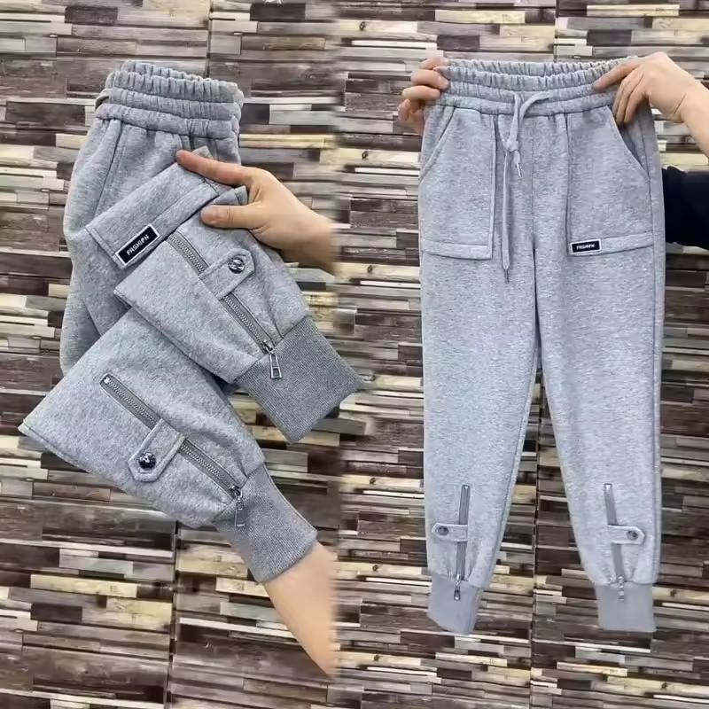 Women Spring and Autumn High Waist Plus Size Harlem Pants Loose and Slim Skinny Zipper Pants Sports Casual Trousers Female