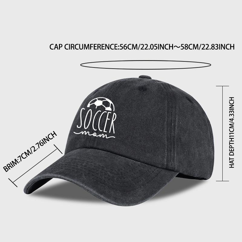 Soccer Mom Print Washed Baseball Cap Adjustable Unisex Soccer Game Day Sun Hat For Moms