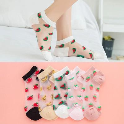 5 Pair Harajuku Summer Banana Lace Mesh Ankle Sock Women Fruit Socks Transparent Elastic for Girl Soft Female Color Random 2024