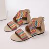 Fashion Summer Women Plus Size Ethnic Style One Word Wide Strip Multicolor Woven Strap Back Zip Anti-Slip Beach Sandals