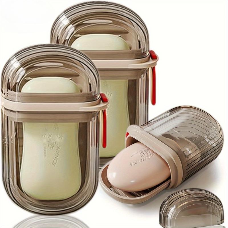 Portable Soap Case with Lid 1pc, Leak Proof Travel Soap Box Compact Oval, Clear Lid Drain Holes for Camping Gym