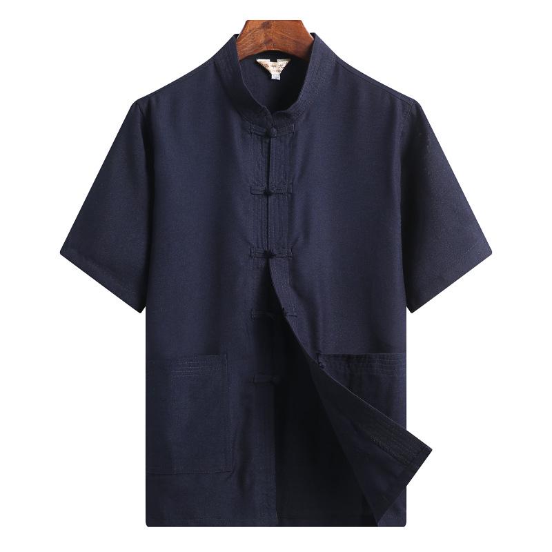Men's Chinese-Style Summer Tang Suit: Short-Sleeve Linen Hanfu Robe for Middle-Aged and Elderly