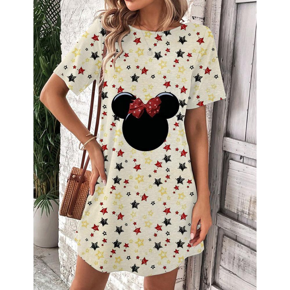 Abito estivo da donna Disney Topolino Primavera Scollo a O Manica Corta Vita Larga Abito con Volant