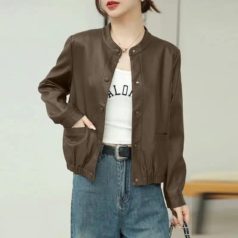 

Кожаная куртка женская короткая повседневная свободная приталенная модная универсальная куртка XXXL