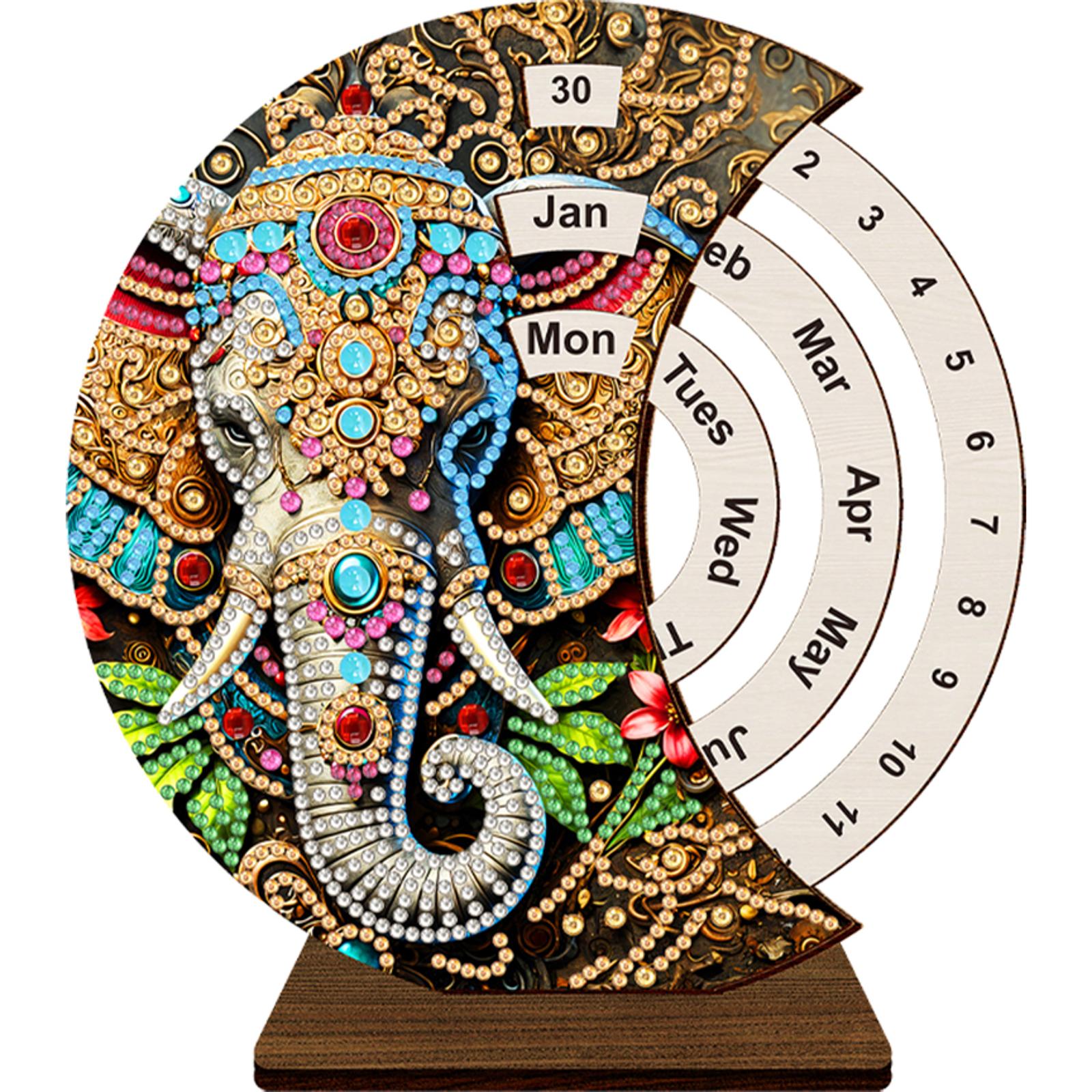 Diamond Painting Unique Wooden Rotating Calendar Perpetual Calendar with Rotating Month Day Week Manually Changing Date Calendar