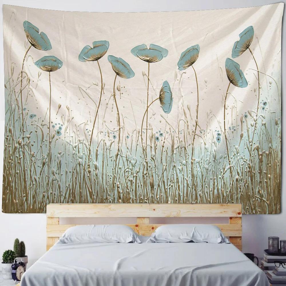 Charming Floral Tapestry White Blossoms Blue Background Unique Wall Art for Home Decor Bedroom Nature Lover Gift