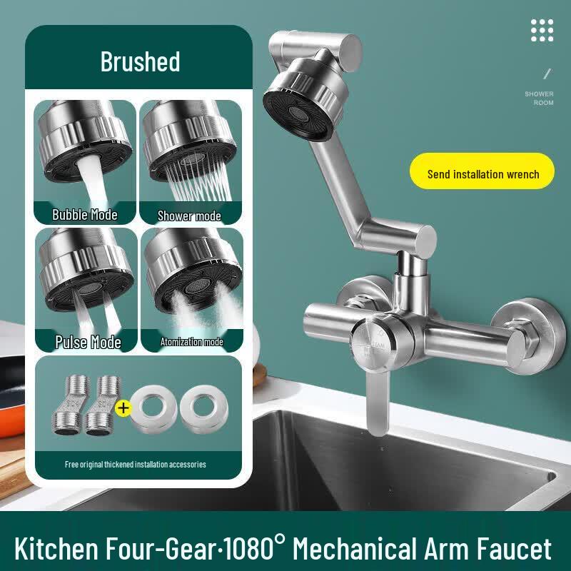 Anica Enjoy Wall-Mounted Kitchen Faucet with Dual Handle and 360° Swivel