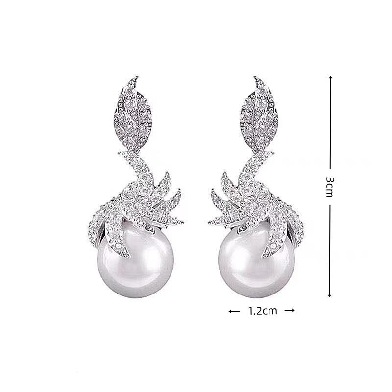 Elegantes Design Ohrhänger für Damen Funkelnder Zirkonia Imitation Perle Luxus Hochzeit Jahrestag Trendige Accessoires Schmuck Geschenk