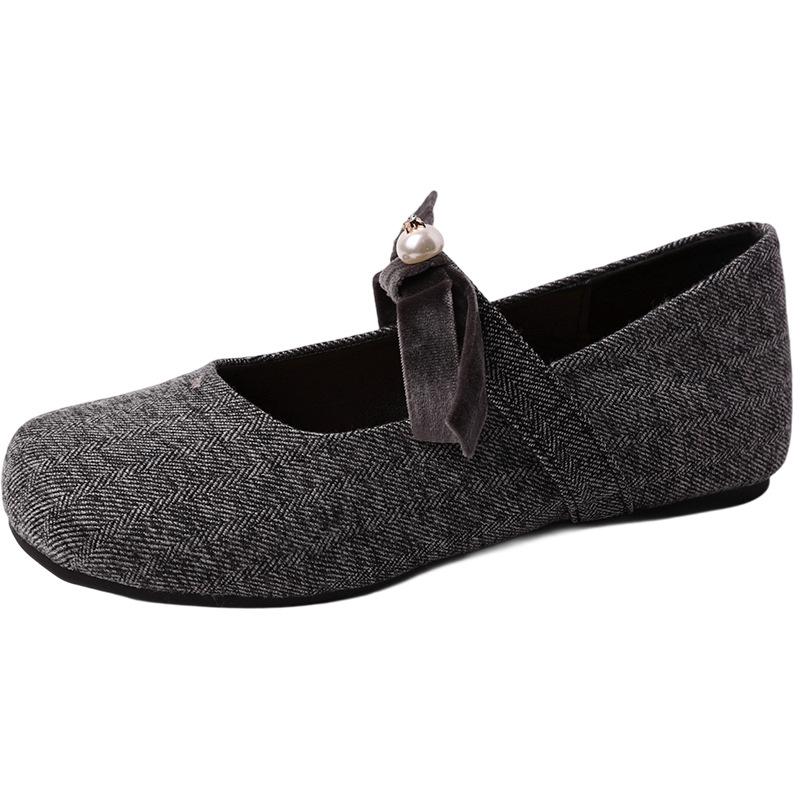Pearl bow word Mary Jane shoes women's summer new thick heel single shoes women's shoes
