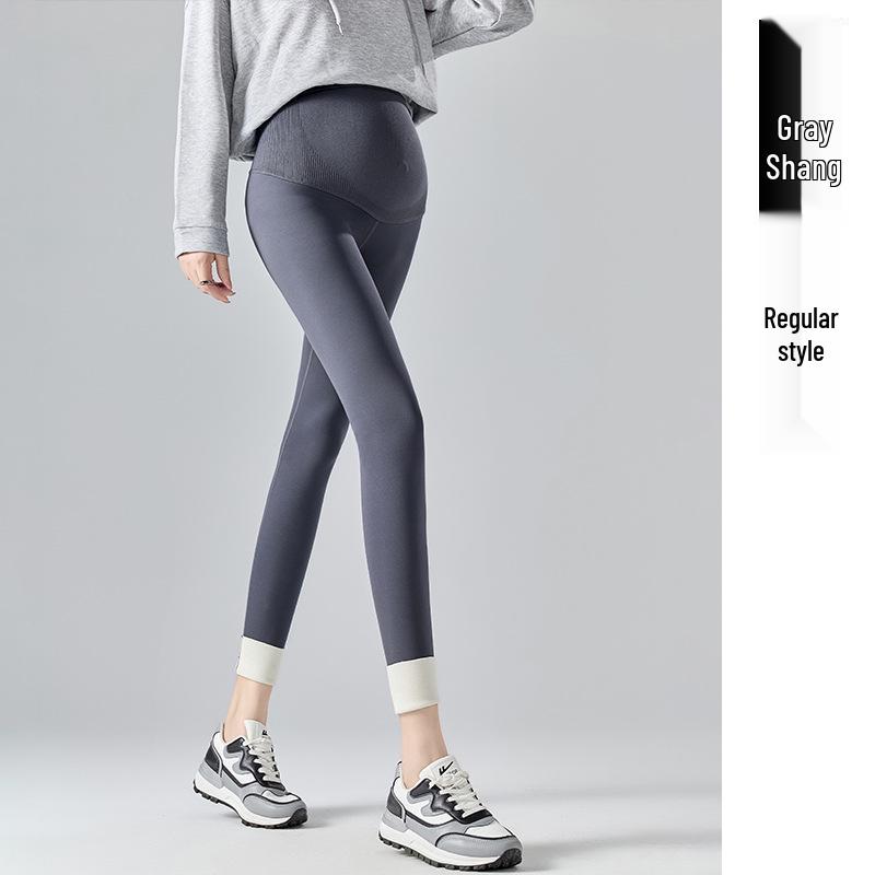 2025 Spring Maternity Leggings: Triangle Crotch, Sharkskin, Velvet-Lined, Honeycomb Waist & Belly Support. M