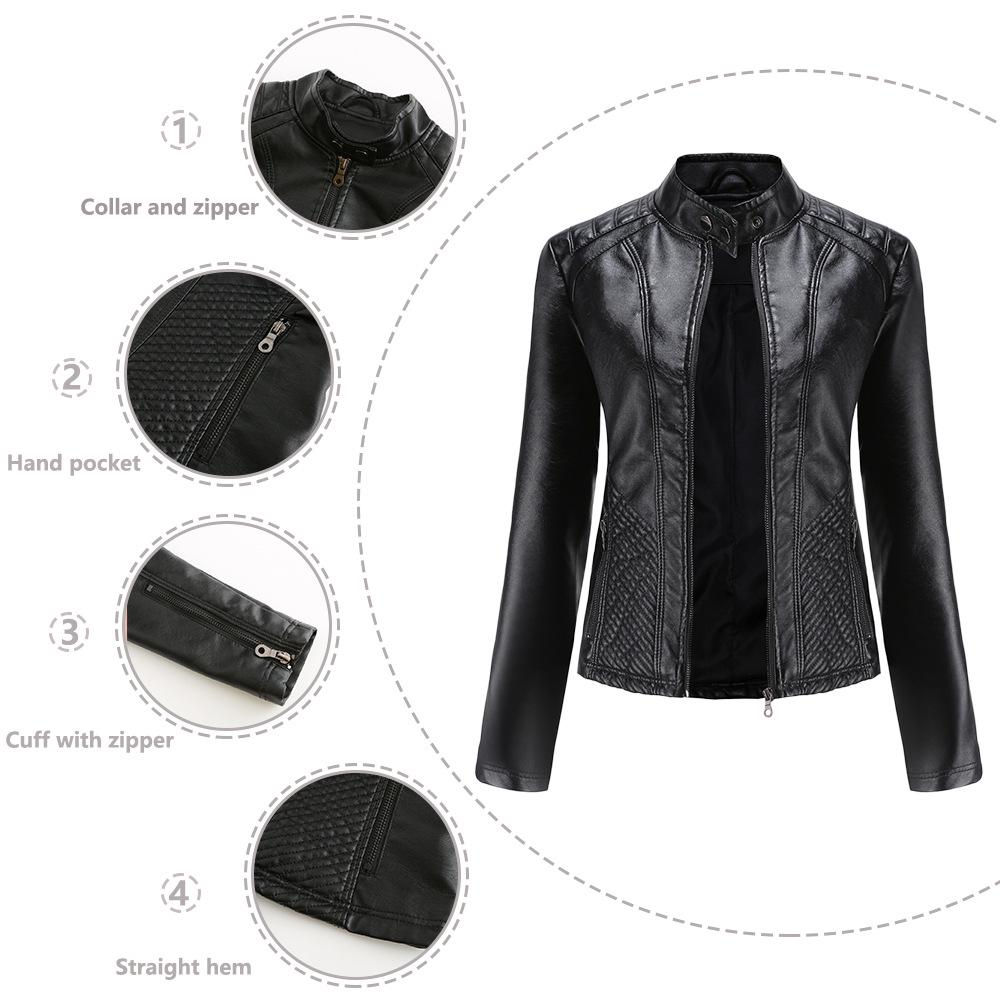 Women's Autumn & Winter Casual Leather Jacket - Simple European/American Trend Thin Coat, Long Sleeve Motorcycle Style