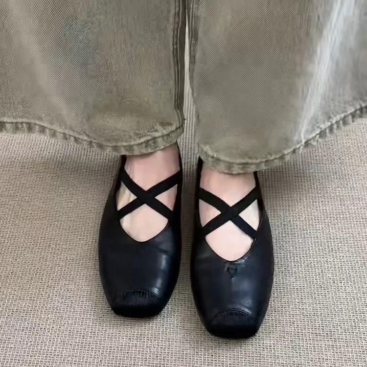 Sheepskin Version French Retro Flat Ballet Shoes Women's 2025 New Cross-strap Shallow Mouth Mary Jane Shoes Small Single Shoes