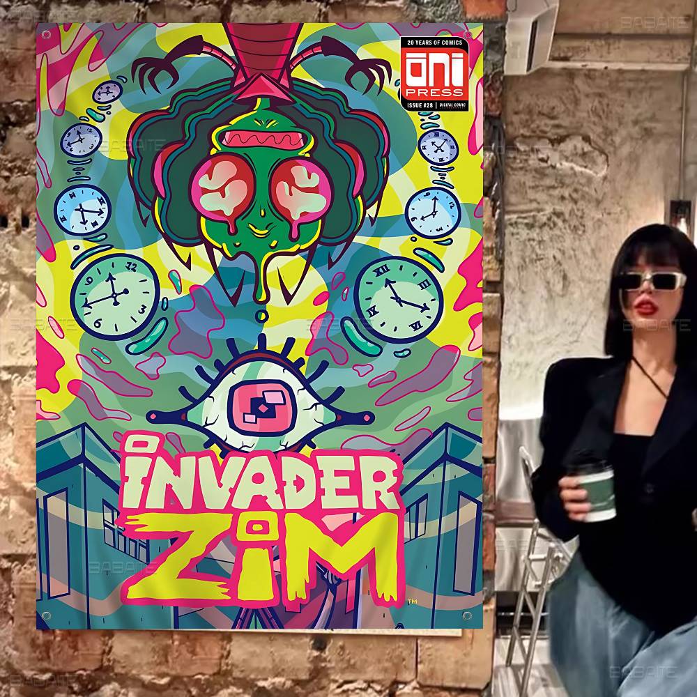 Cartoon I-Invader Z-Zim High End Quality Banner Printing Artistic Atmosphere Style Camping Flag 100X70CM