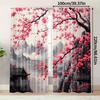2 Panels Cherry Blossom Curtains Oriental Ink Painting Mountain Landscape Printed Polyester Living Room Bedroom Window Drapes