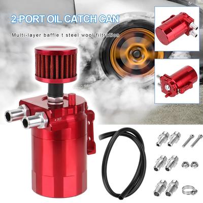 Universal 2 Ports Oil Catch Reservoir Breather Can with Filter Kit Cylinder Aluminum Fuel Catch Tank