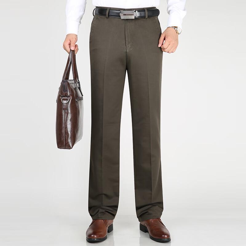 ROMON Men's Autumn/Winter Thickened Business Casual Straight-Leg Pants