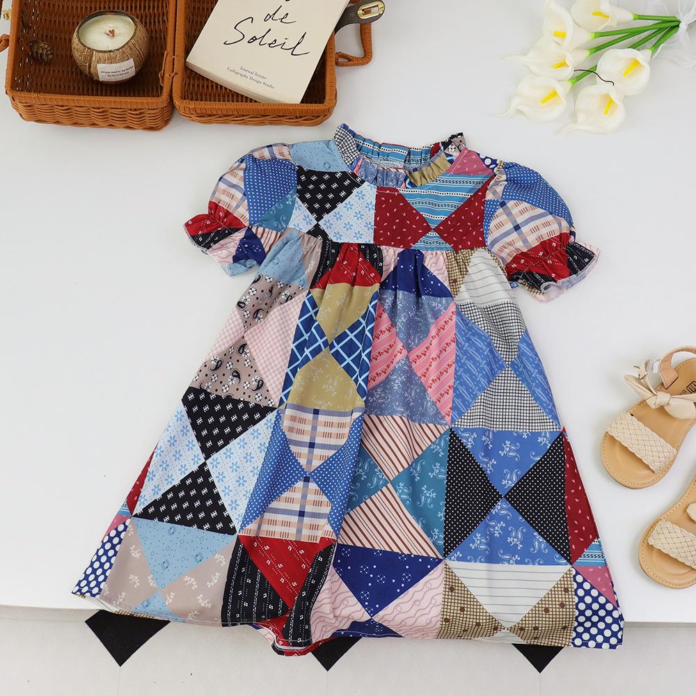 Girls Summer Ethnic Short Sleeve Dress Stylish Childrens Princess Skirt Casual Party Wear 100cm