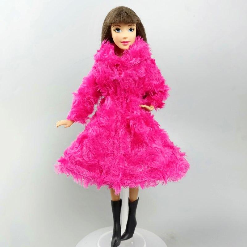 Pink Winter Long Sleeve Warm Cardigan Midi Coat for Barbie Doll Outfits Clothes for Barbie's Coat Kids Toy Playhouse Accessories