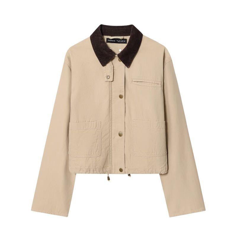 Araltay New Arrival Fashion Style Women's Clothing Denim Casual Corduroy Collar Beauty Retro Style Tooling Style Short Jacket Outwear